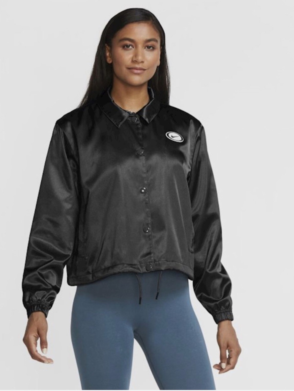 Women’s Black Nike Satin Floral Detail Lightweight Button Up Jacket
